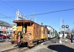 Chessie Caboose # 904059 on the rear of the train as it passes the restored Hawthorne Susquehanna Station where the stop for collection of toys was supposed to have been.